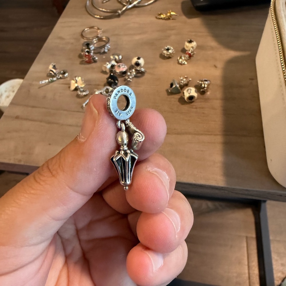 Pandora Silver Black Enamel Umbrella Dangle Charm Mary poppins